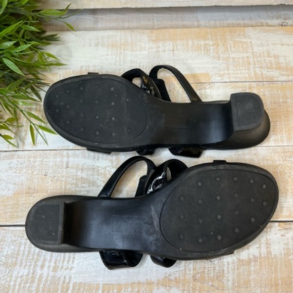 Hannah Womens Ridge Slide Sandals Black Block Heels‎ Slip On Cut Out 10 M - Picture 6 of 12
